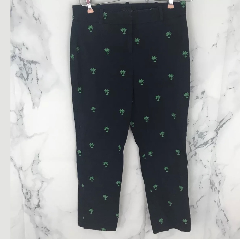 Talbots Navy Blue Green Palm Trees Capri Pants